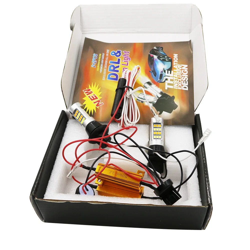 YSY 1 комплект двухцветные 42SMD 2835 T20 7440 W21W светодиодный лампы для передних
