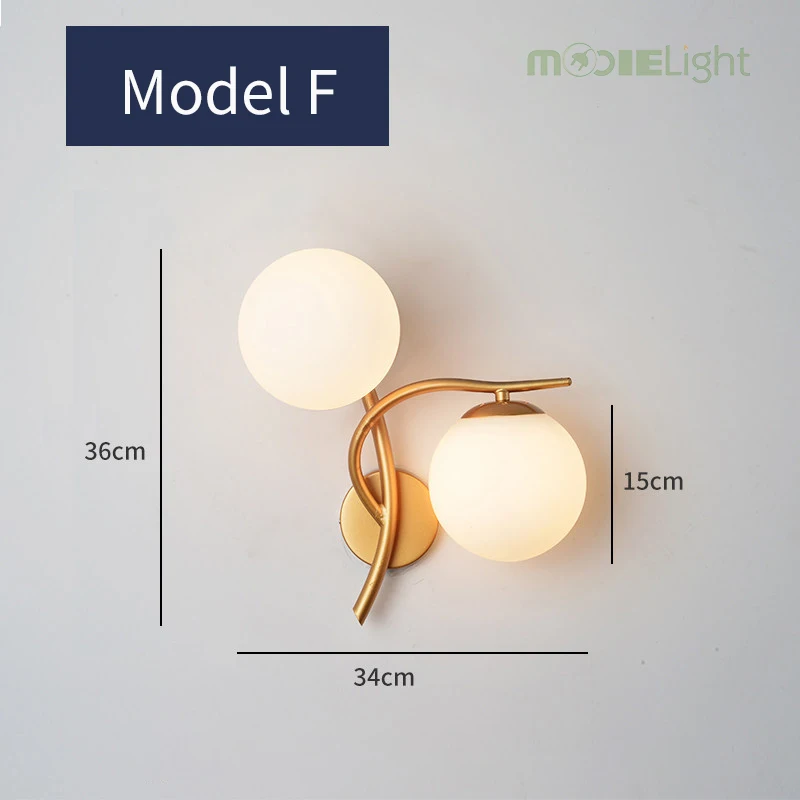Model F Mooielight светодиодный настенный светильник из стекла для помещений в современном скандинавском стиле E27 лампа Настенные Бра Настенные светильники для спальни прикроватные украшения дома - Цвет абажура: Model F