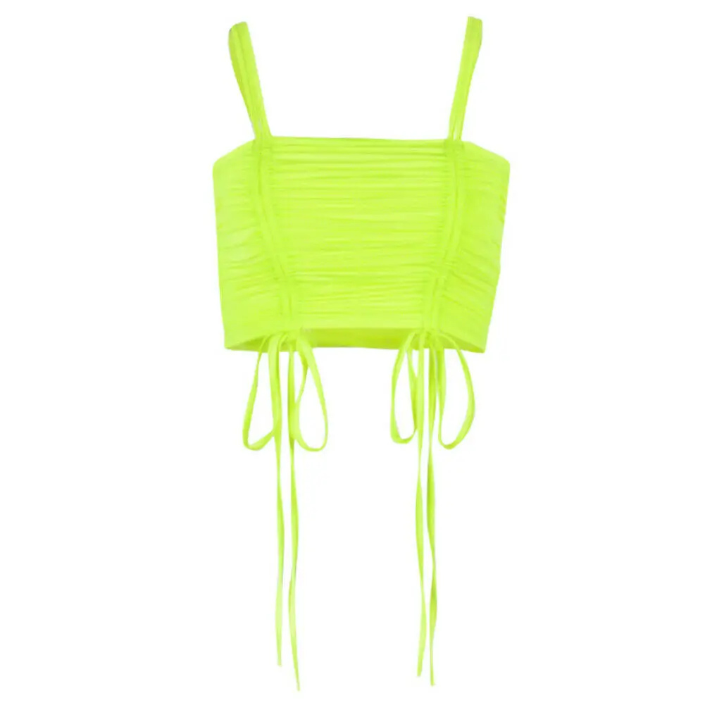 Fluorescent Green Женская флуоресцентная повязка на шнуровке, драпированная трубка без бретелек, однотонный пляжный жилет ярких цветов, майка - Цвет: Fluorescent Green