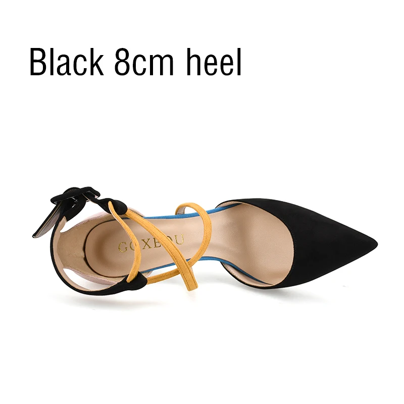 Black 8cm heel GOXEOU/ г.; женская обувь; size32-46 на тонком высоком каблуке; пикантные туфли из флока с острым носком; свадебные офисные разноцветные туфли ручной работы; - Цвет: Black 8cm heel
