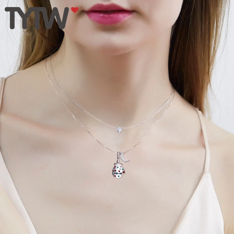 TYTW серебряные рождественские женские перчатки кулон ожерелье кристаллы Xma Moon