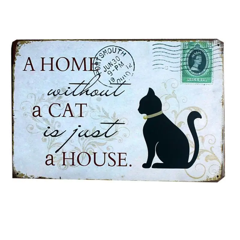 

Vintage matal tin letters slogan " a home without a cat is just a house" wall art craft home decor mural 30x20CM