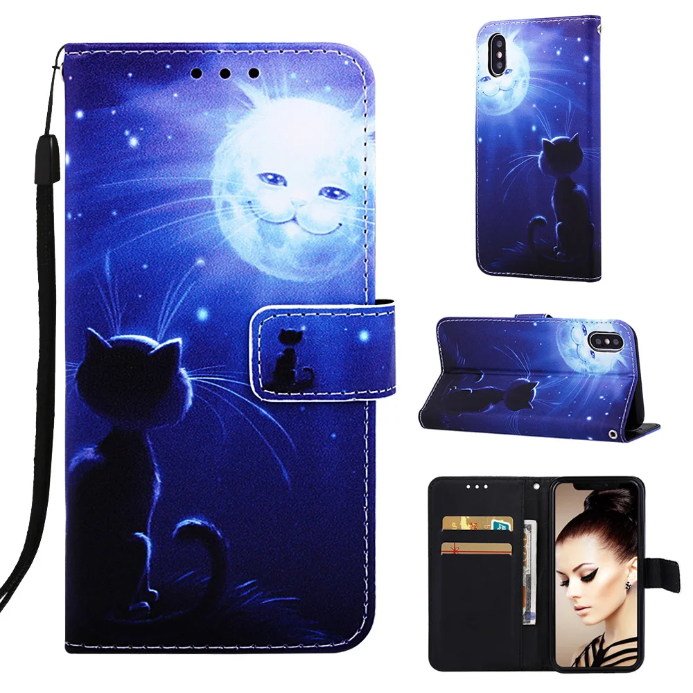 MHTY Luxury Flip Painted Book Case Cover Shell for Huawei Honor 10 Lite 8A Y6 P Smart Leather Wallet Phone Bag for Mate 20 Lite - Цвет: MHTY