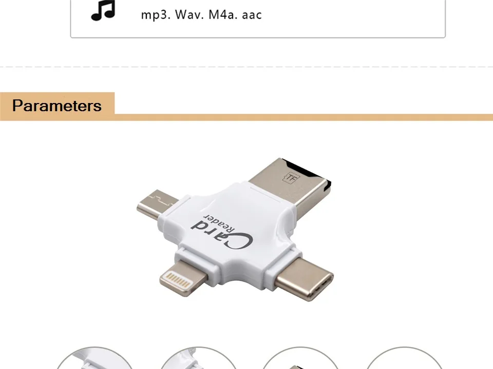 Все в 1 TF устройство для чтения Micro-SD карт мульти-Совместимость с системой Plug& Play Портативный адаптер кард-ридер для iOS и Android Тип-C устройства