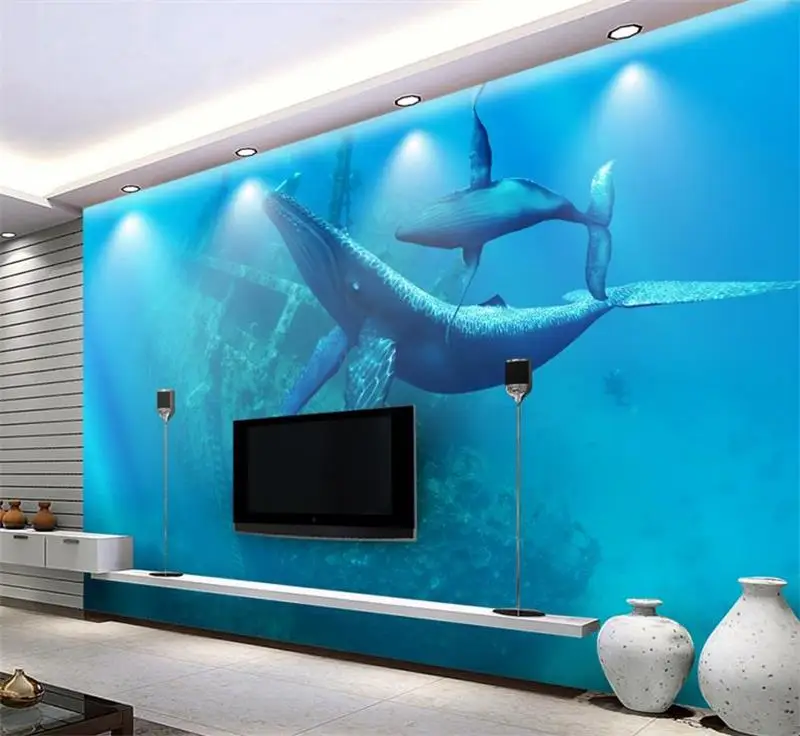 Custom 3d photo wallpaper non-woven room mural undersea world mother love whale painting sofa TV background | Обустройство дома