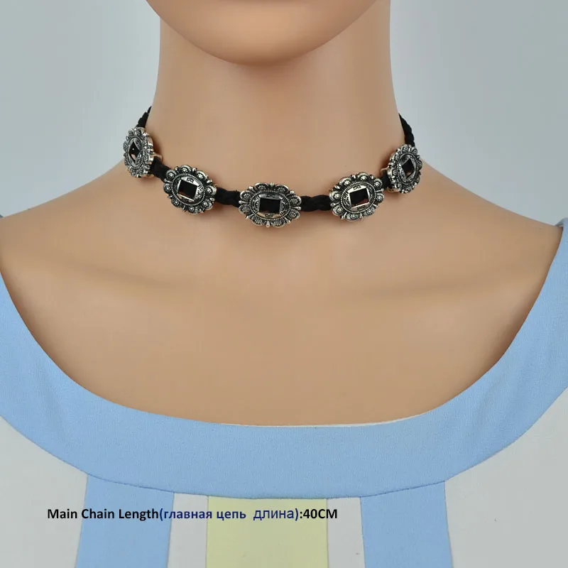 Цветок Резной Кулон Крутящий Момент Ожерелье Кожа Витой Старинное Серебро