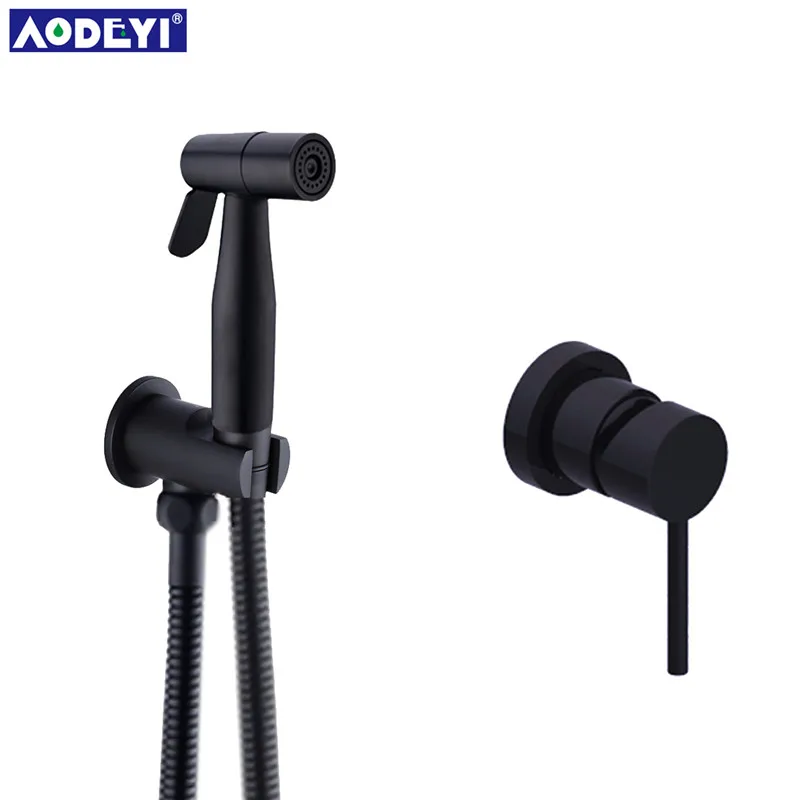 Черный Биде Туалет ручной Спрей Латунь горячей & Colde биде кран распылитель для