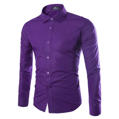 Брендовые белые мужские рубашки с длинным рукавом Chemise Homme модные деловые Дизайнерские Мужские приталенные Рубашки повседневные рубашки Camisa Social - Цвет: purple