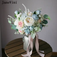 janevini elegant wedding bouquets bridal flowers holder silk artificial roses light blue bouquet de mariage bruidsboeket blauw