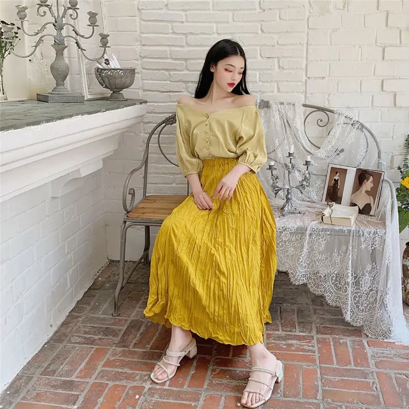 Hzirip Women 2019 Spring Summer Vintage High Waist Skirts Ladies Elegant A Line White Skirt 2 Colors | Женская одежда