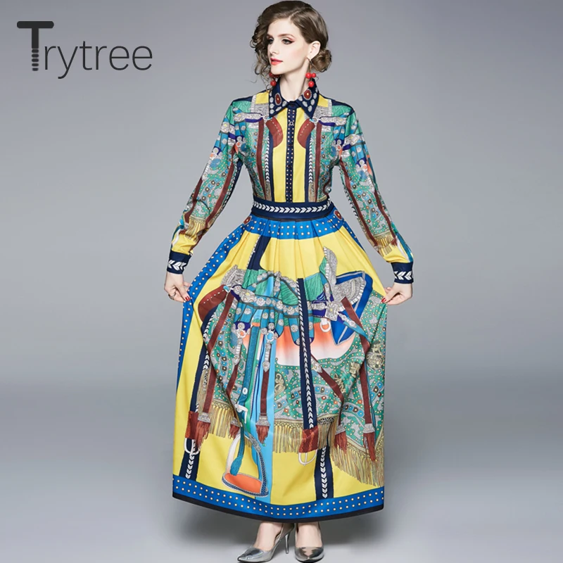 Trytree/летнее осеннее платье с высоким уличным принтом женское рубашка отложным