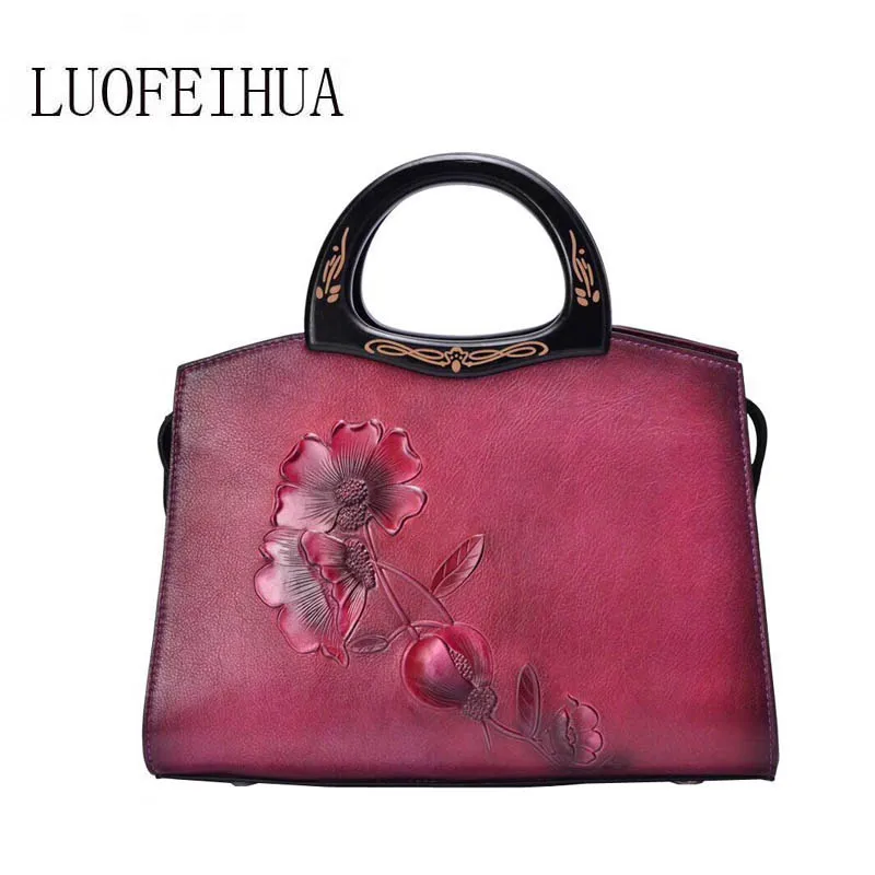 LUOFEIHUA 2019 новая кожаная сумка ручной работы винтажная тисненая Этническая