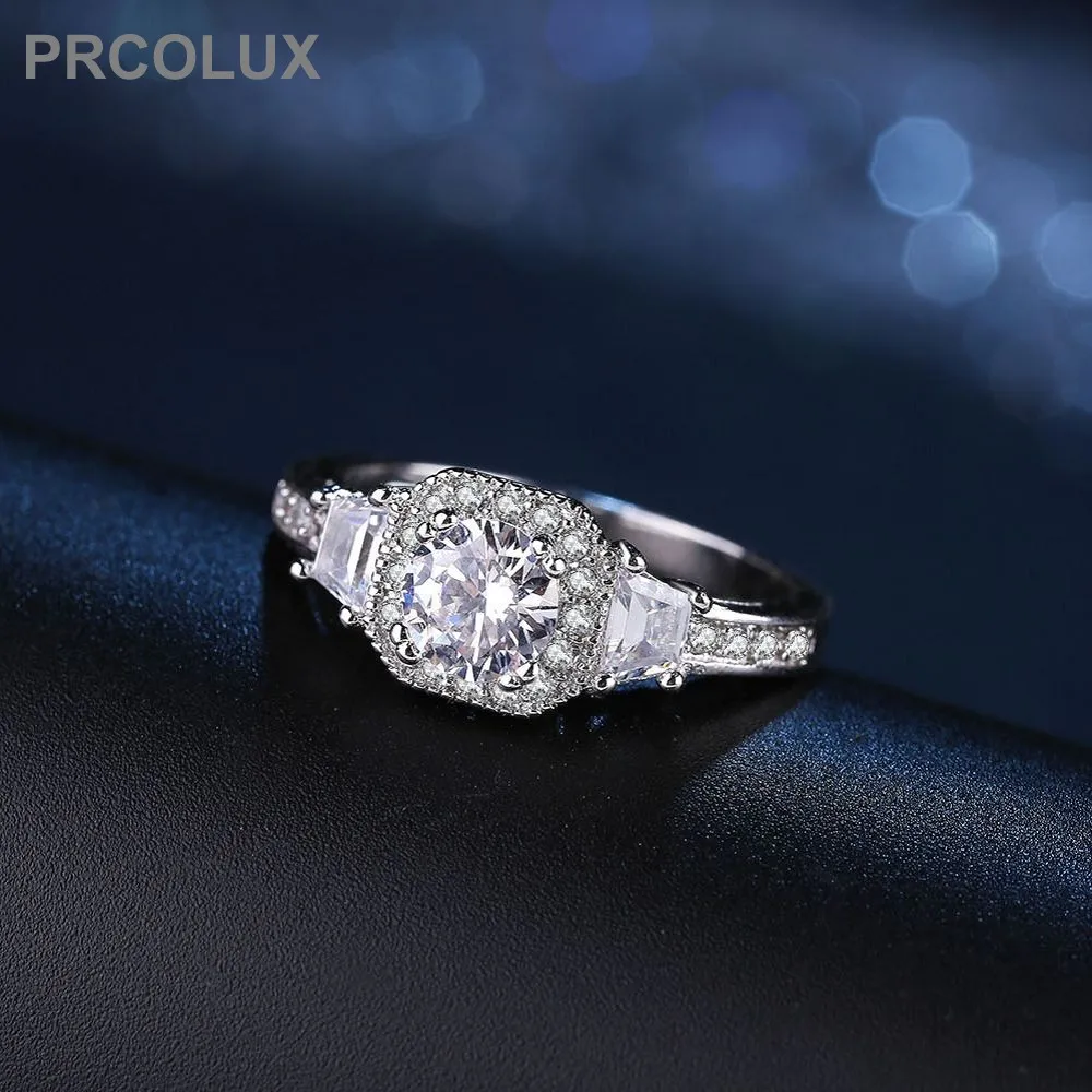 PRCOLUX Модные женские девочек обручальное кольцо Посеребренная белый обещание