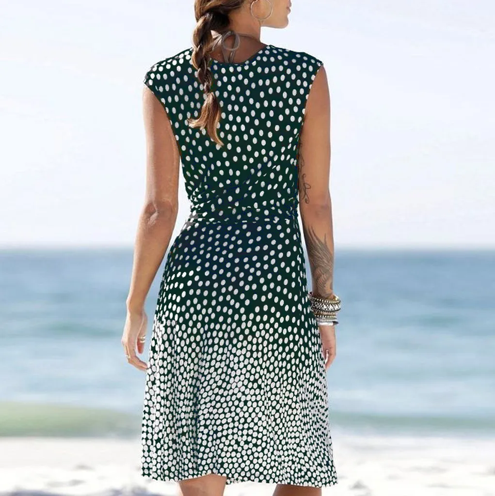 MISSOMO Women Summer dress Dot Print Sleeveless V-Neck Casual Mini Dress Sundress Bohe beach women clothes girls vestidos | Женская