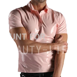 Латекс футболки для Для мужчин Фетиш экзотика короткий рукав пикантные размера плюс изготовления на заказ ручной работы с длинной рукояткой