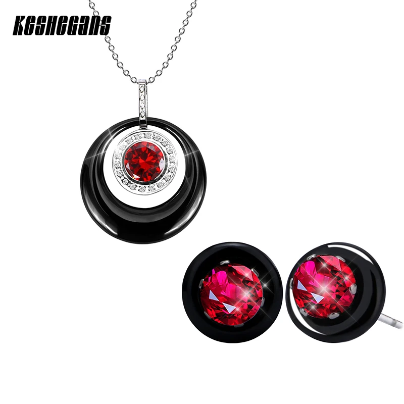

New Arrival Ceramic Pendant Necklace With Big Carat Red Rhinestone Crystal Elegant Jewelry For Women Party Wedding Wearing Gift
