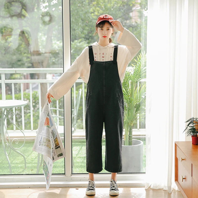 Новый женский джинсовый комбинезон 2018 весна осень синий ремень двойные карманы