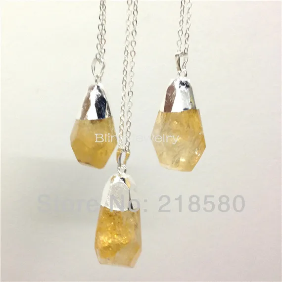 

H-QN82 Faceted Citrin e Crystal Quartz Nugget Waterdrop Statement Necklace Silver Plated