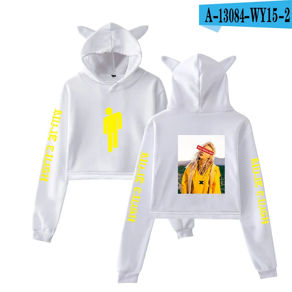 УКОРОЧЕННЫЙ ТОП Billie Eilish, розовая толстовка с капюшоном, Harajuku, джемпер с длинным рукавом, пуловер с капюшоном, пальто, Повседневная Толстовка, sudaderas mujer - Цвет: 007