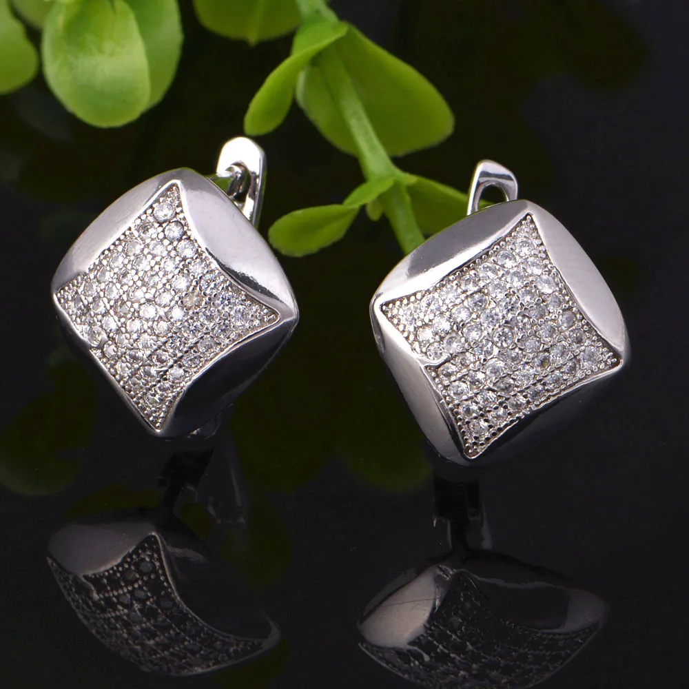 Женские квадратные серьги серебряного цвета с кристаллами R138|women earrings|earrings for