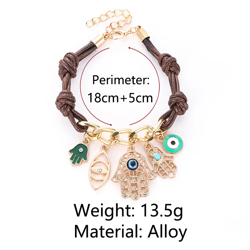 Vintage Style Devil Eyes Five Pendants Knit Golden Personalized Bracelets for Women | Украшения и аксессуары