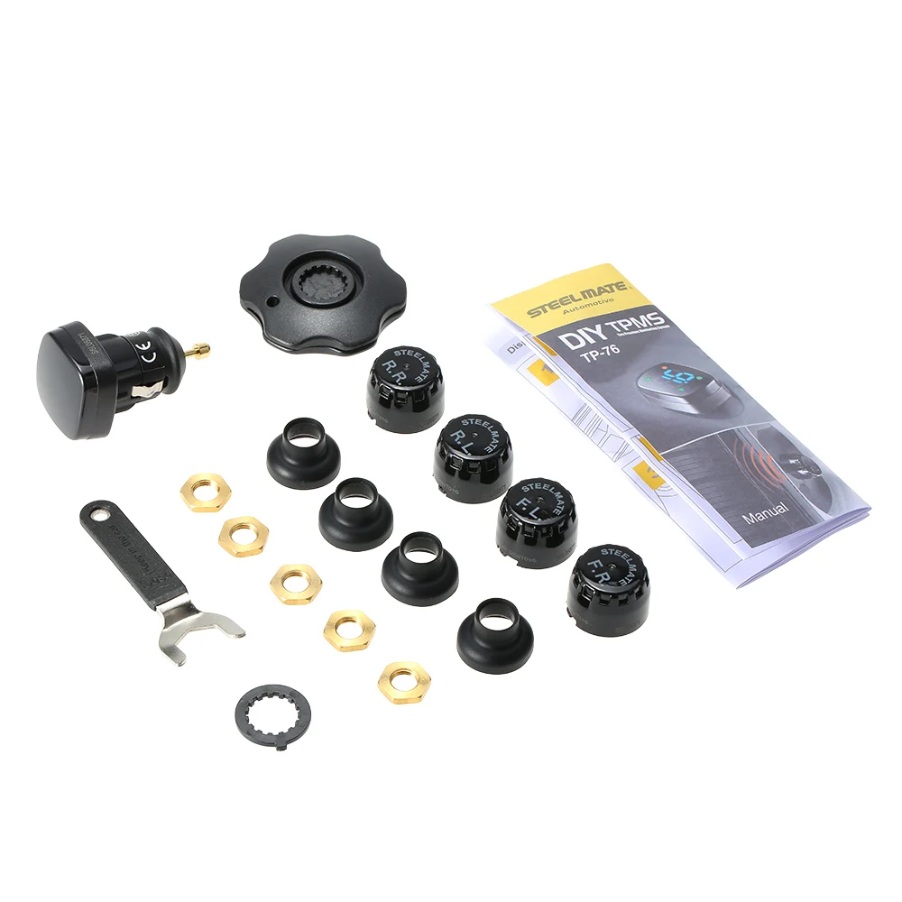 Steelmate TPMS TP-76 система контроля давления в шинах, комплект автосигнализации, светодиодный прикуриватель, 4 внешних датчика, автомобильный диагностический инструмент