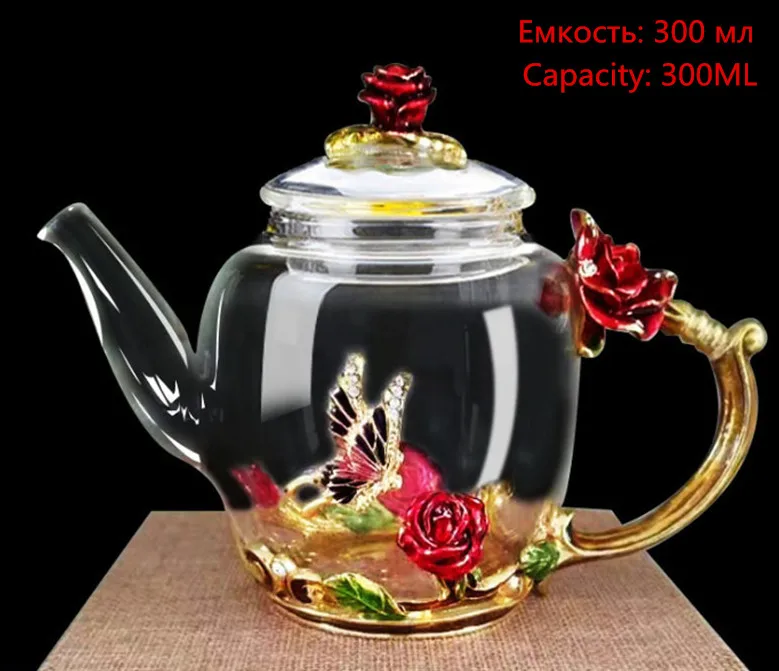as picture color 20 низкая температура и высокая температура 150 Gao Peng стеклянный чайник чай чайник Роскошная роза инкрустированные украшения - Цвет: as picture color
