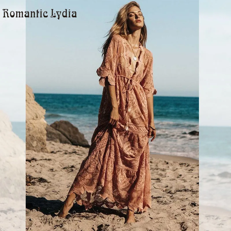 Богемное летнее кружевное платье женские шифоновые длинные платья элегантное