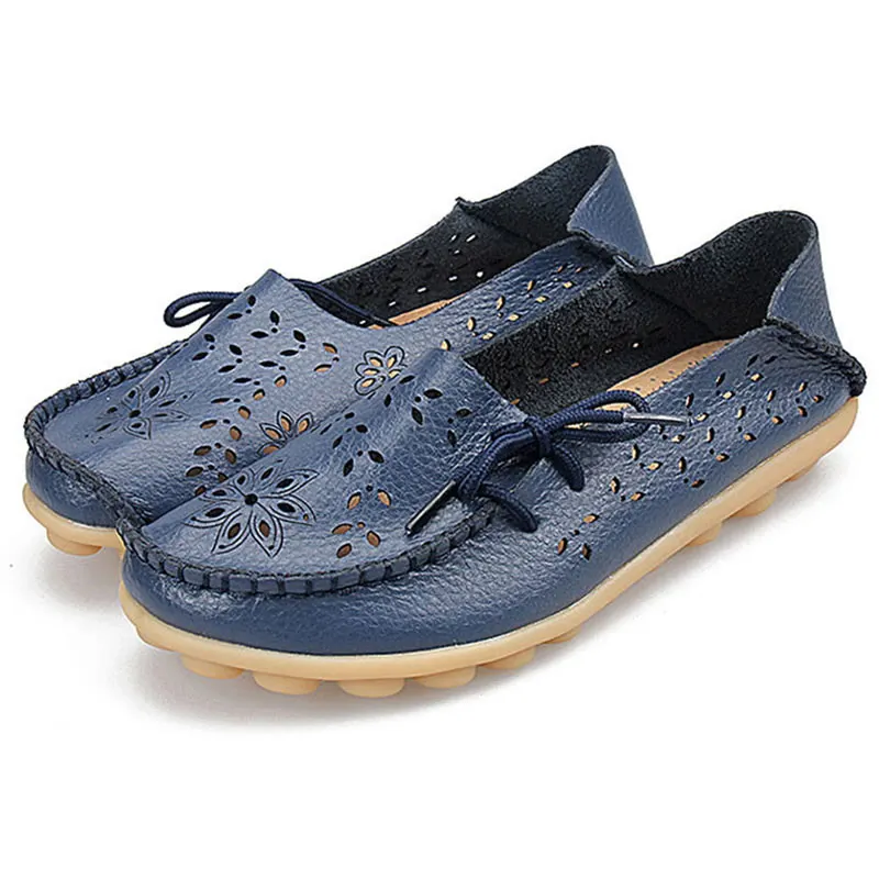 dark blue Женская обувь на плоской подошве; модная обувь из натуральной кожи; женские Балетки без застежки с вырезами; лоферы на плоской подошве; повседневная женская обувь; коллекция года; сезон весна; водонепроницаемые Мокасины - Цвет: dark blue
