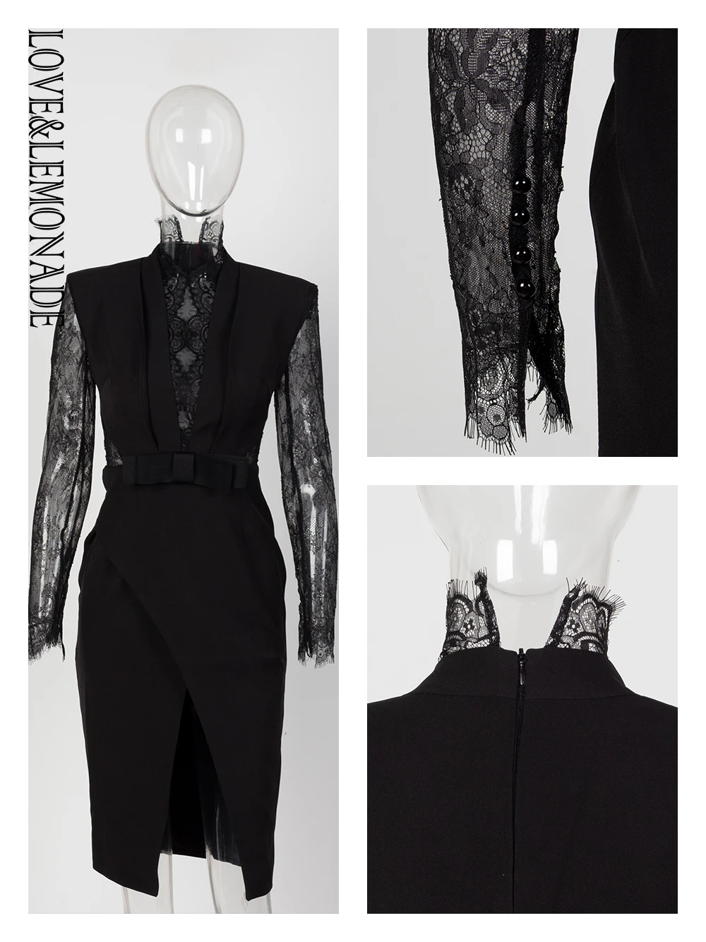 LOVE & LEMONADE сексуальное кружевное платье с воротником стойкой и высокой талией