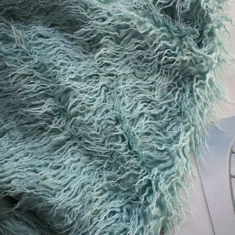 Синяя монгольская курчавая Овечка искусственный мех ткань жилет меховое пальто