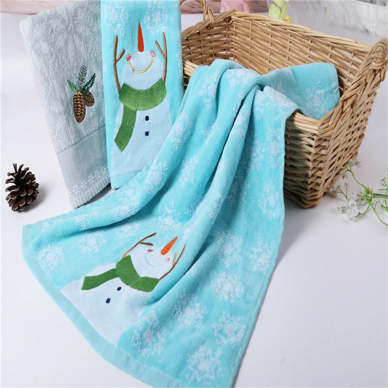 Вышивка милый снеговик сосна орехи узор мягкий хлопок банное полотенце для детей