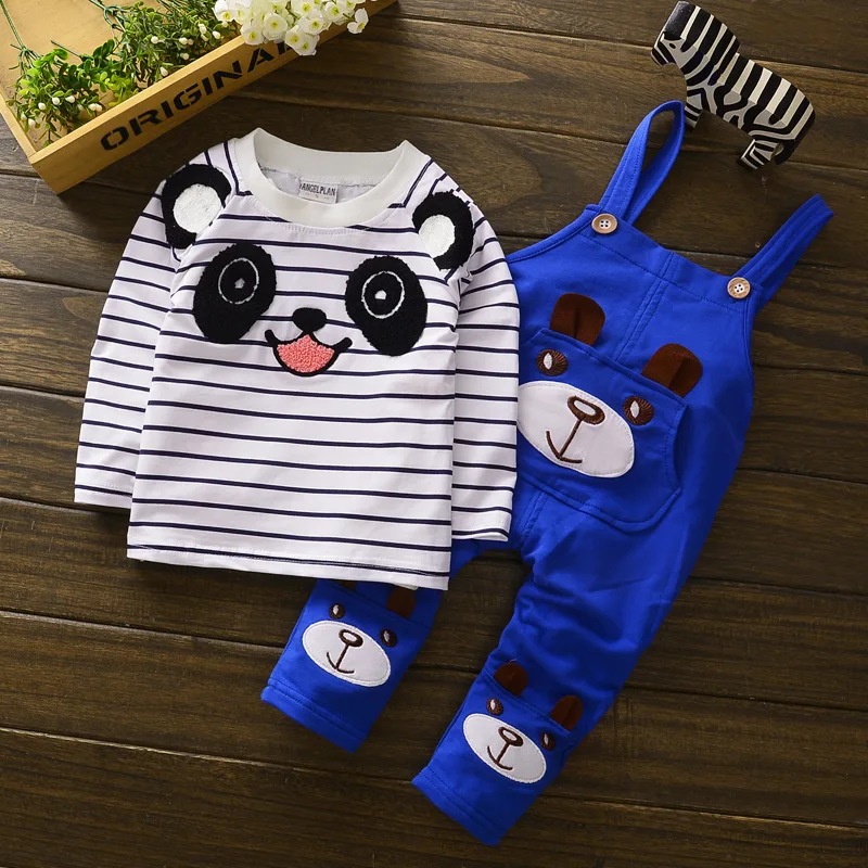 New Fashion Flying Bear Autumn Winter Baby Rompers Set for Boys Cotton Long Sleeve Tops Overalls Newborns Ski Suits Children |