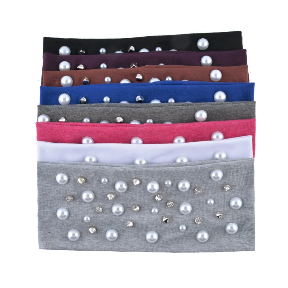 

New hair bands for women pearls headbands spring headwear women vintage turban hat ladies elastic headwrap hair accessory