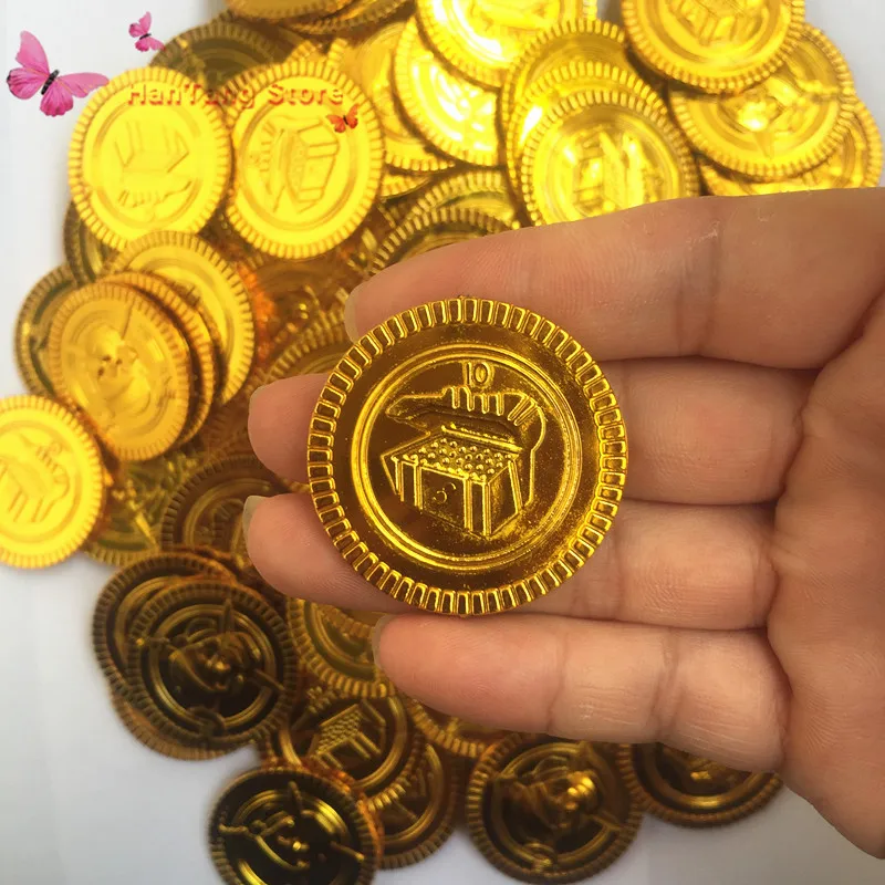100 & 50 шт Пластиковые пиратские золотые монеты сокровища Игрушки Монеты капитан