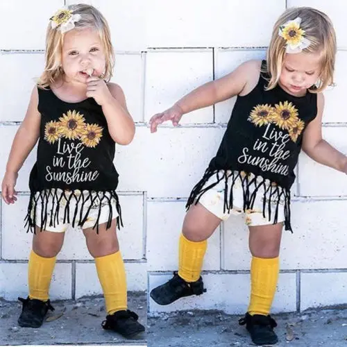 Детская одежда для девочек с цветочным узором С бахромой Летнее платье маленьких