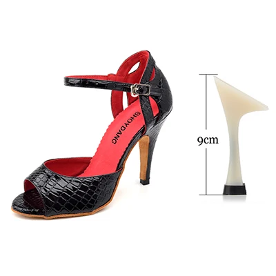 Black 9cm SHOYDANC/Обувь для латинских танцев; женская Обувь для бальных танцев; сандалии для сальсы и вечеринок; обувь из искусственной кожи с текстурой крокодила; высота каблука 10 см; мягкие туфли - Цвет: Black 9cm