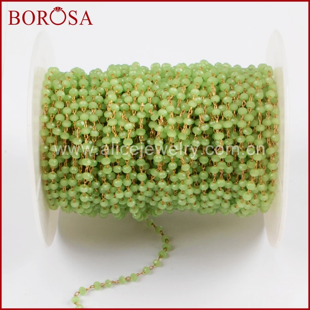 BOROSA новые модные золотые серебряные цвета 3 мм зеленые стеклянные бусины цепи