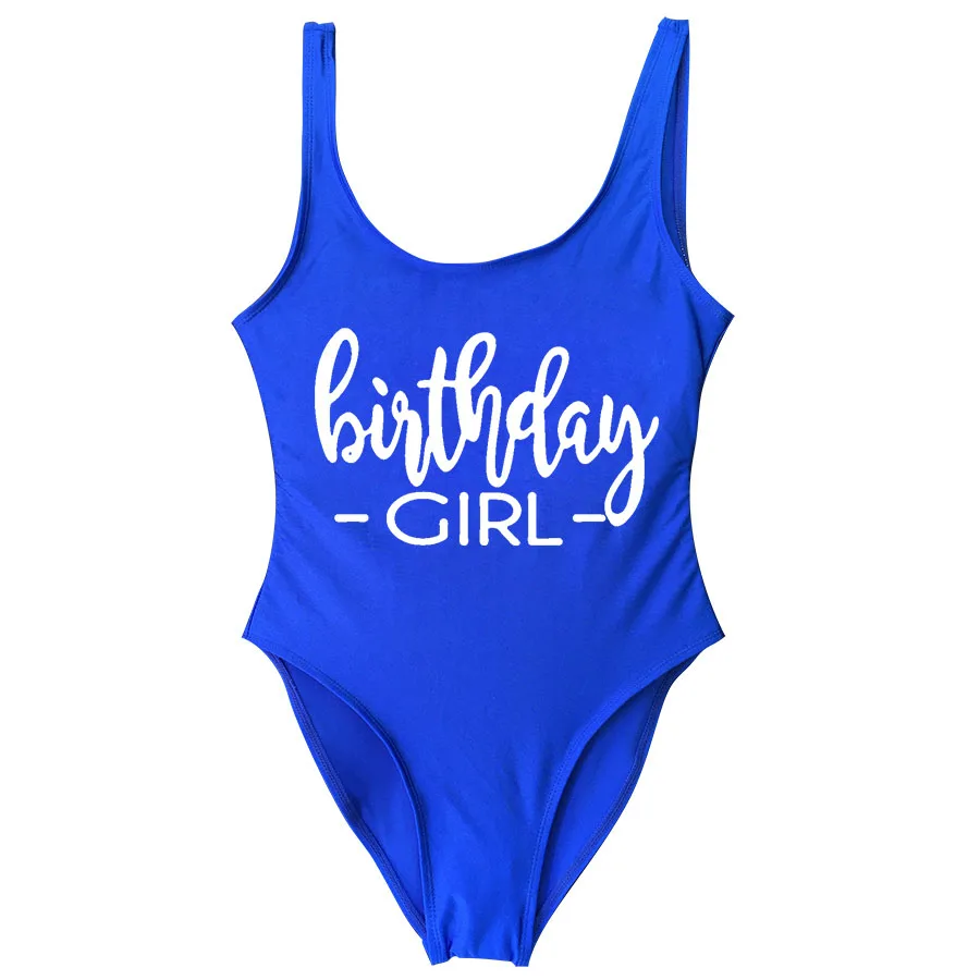 BRITHDAY GIRL ENTOURAGE, женские купальники, Цельный купальник, для дня рождения, вечеринки, бассейна, пляжная одежда, купальный костюм, купальники с открытой спиной - Цвет: Birthday Girl Blue