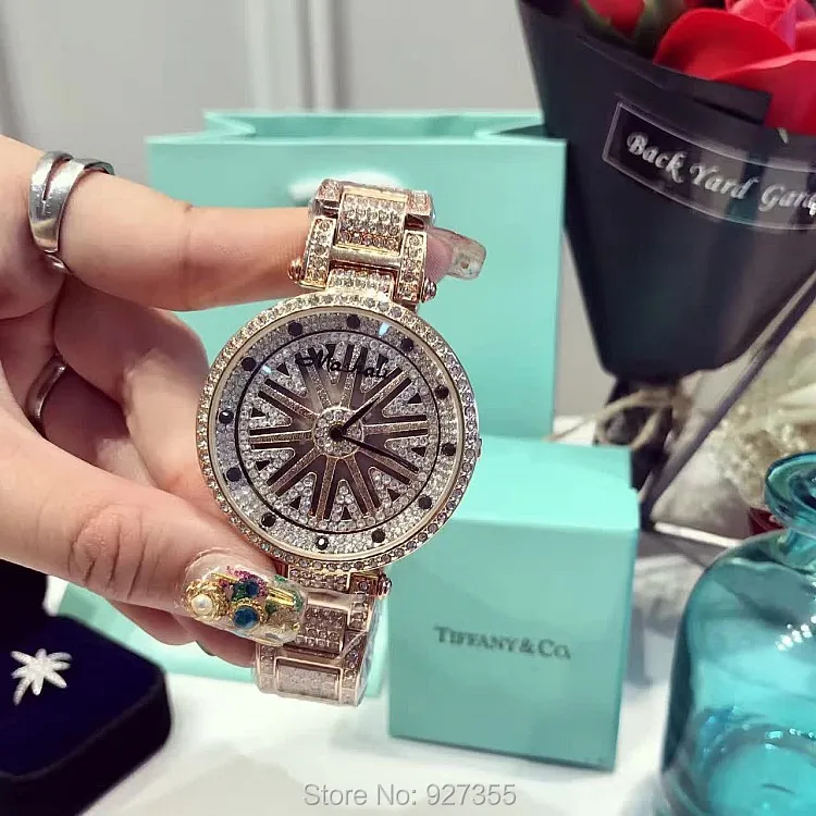 Женские наручные часы роскошные фиолетовые из нержавеющей стали с блестящим