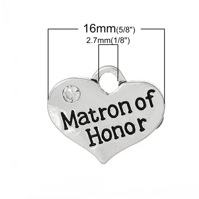 Очаровательные Подвески в виде сердца серебряный цвет сообщение &quotMatron Of Honor&quot