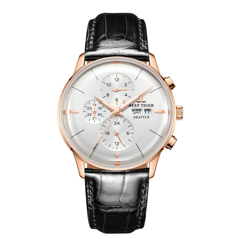 Reef Tiger/RT Топ брендовые Роскошные автоматические часы Reloj Hombre многофункциональные модные кожаные мужские часы из розового золота RGA1699 - Цвет: RGA1699-PWB