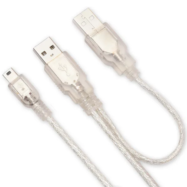 

USB2.0 USB 2.0 double A Type 2A Male to Mini 5 Pin Male Y Cable 0.6m 60cm 2ft For 2.5" Mobile Hard Disk Drive HDD