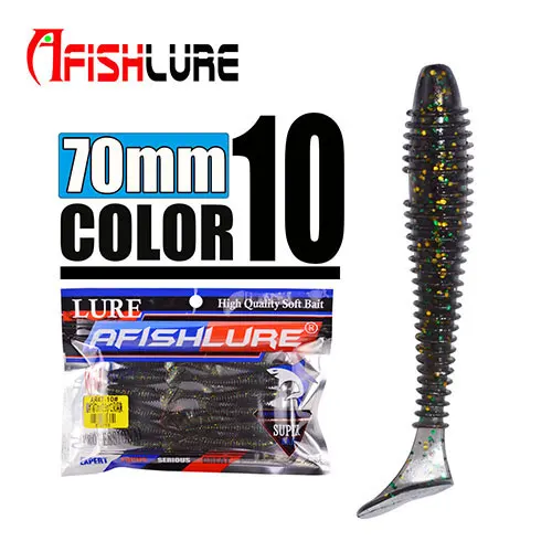 Color10 Afishlure винт Т хвост мягкий червь 70 мм/2,9 г Maggot пластиковые рыболовные приманки плавающие черви искусственные приманки Pesca 12 шт./лот Grubs - Цвет: Color10