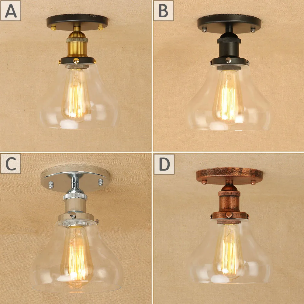 Американский кантри Лофт Ретро Железный стеклянный абажур черный светодиодный