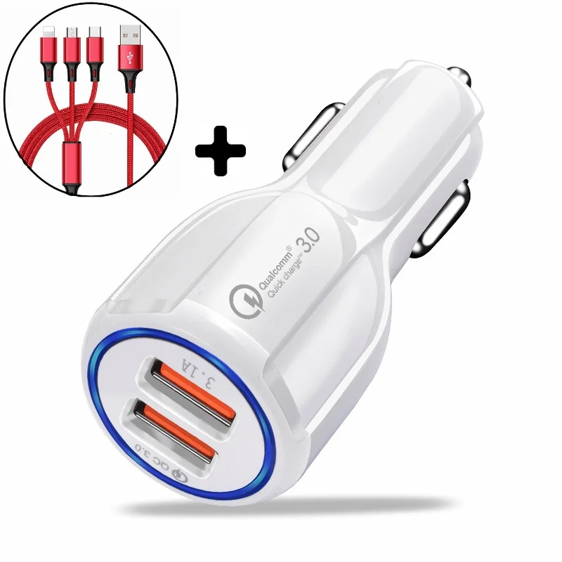 Автомобильное USB зарядное устройство Shangke Quick Charge 3,0 2,0 зарядное устройство для мобильного телефона 2 порта USB быстрое автомобильное зарядное устройство для iPhone samsung Tablet Car-Char - Тип штекера: White package