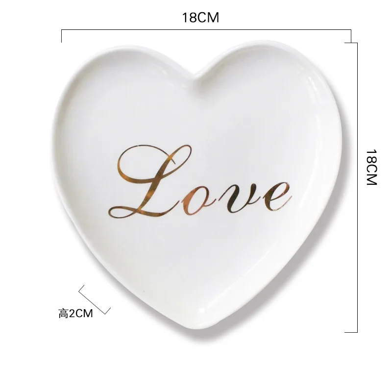 

Nordic Gold Plated Storage Trays Heart Shaped Ceramic Tray Dessert Jewelry Storage Plate Fruit Snack Storage Trays Organizer