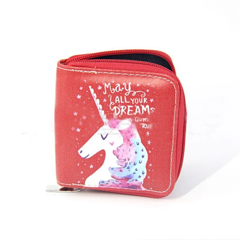 Unicorn Zipper Short Wallets For Women PU Cartoon Printed Clutch Purses Credit Cards Holder Mini Girls Notecase Burses | Багаж и сумки