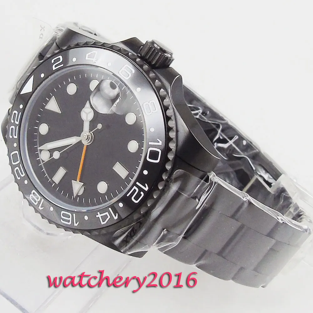 40 мм черный стерильный циферблат сапфировое стекло GMT керамический ободок