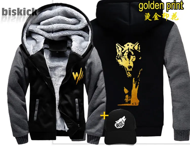 Style 8 Asian size Veste loup Wolf revenge, мужское теплое толстое пальто с золотым принтом, зимняя теплая уличная бархатная Толстовка в стиле хип-хоп, толстовки с капюшоном - Цвет: Style 8 Asian size